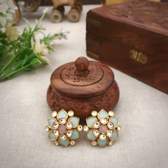 Atmika Pink and Mint green polki studs
