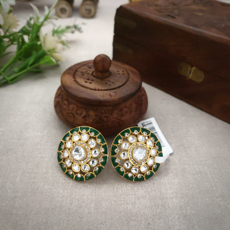 Diya Green Polki Studs
