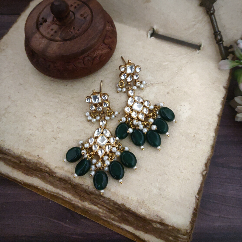 Farah Paachi Kundan Danglers (Golden, Green)