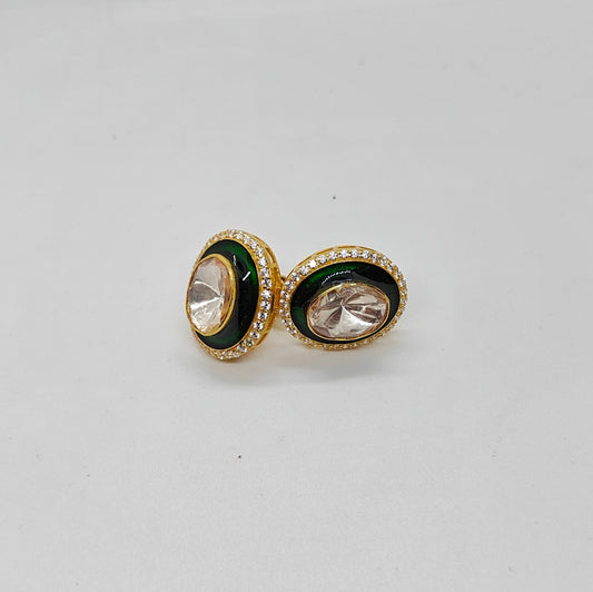 Arushi Moissanite Silver Studs (Golden, Green)
