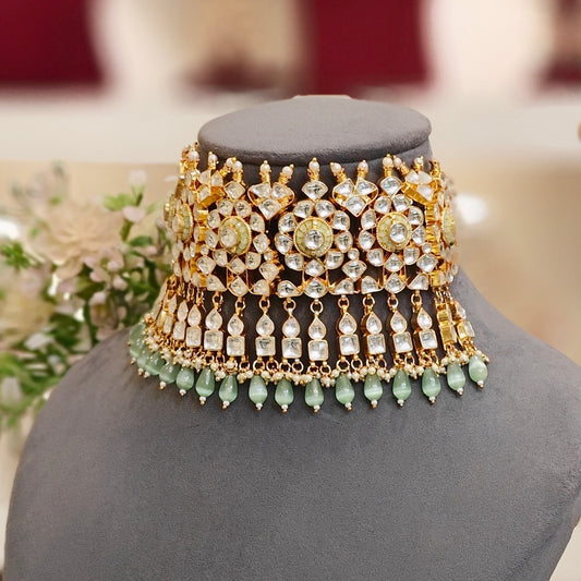Deepika Mint Green Kundan Set