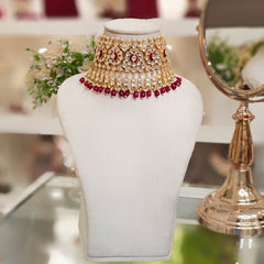 Deepika Maroon Paachi Kundan Set