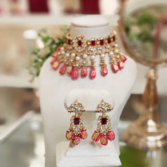 Hashneen Paachi Kundan Choker set (Ruby Red)