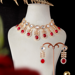 Anurima Red Polki Necklace Set