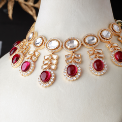 Anurima Red Polki Necklace Set