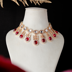 Anurima Red Polki Necklace Set