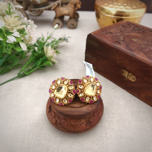 Jiya Magenta Polki Studs
