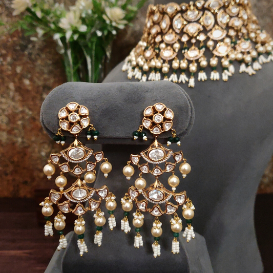 Meera Polki Choker Set (Green, White)