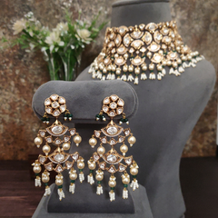 Meera Polki Choker Set (Green, White)