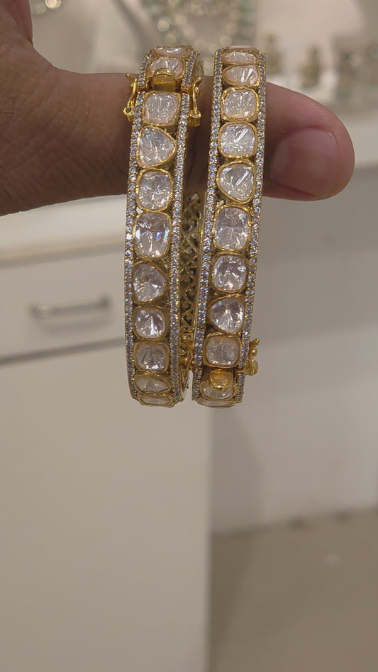 Rebecca hand set moissanite polki bangles