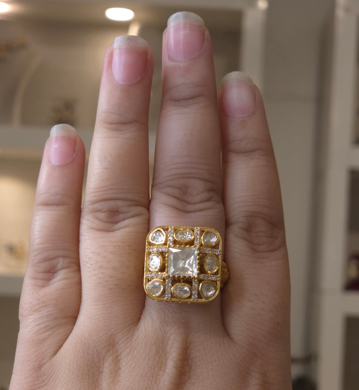 Palak Mossonite polki ring