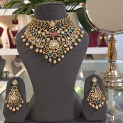Radhika  silver foil Polki necklace set