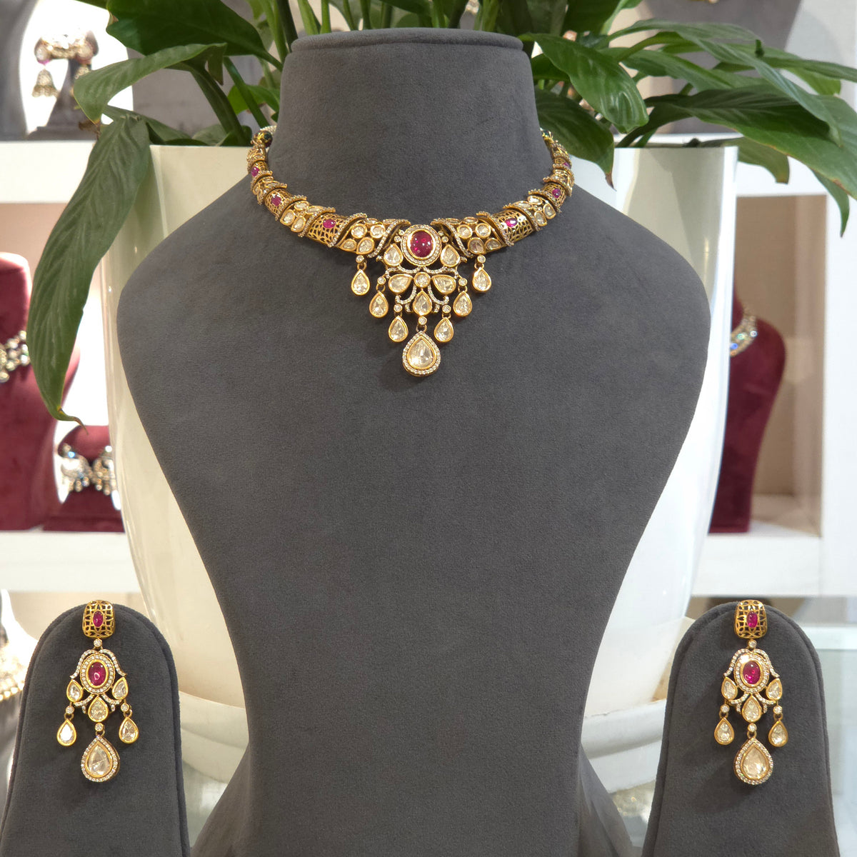 Sanjh polki necklace set