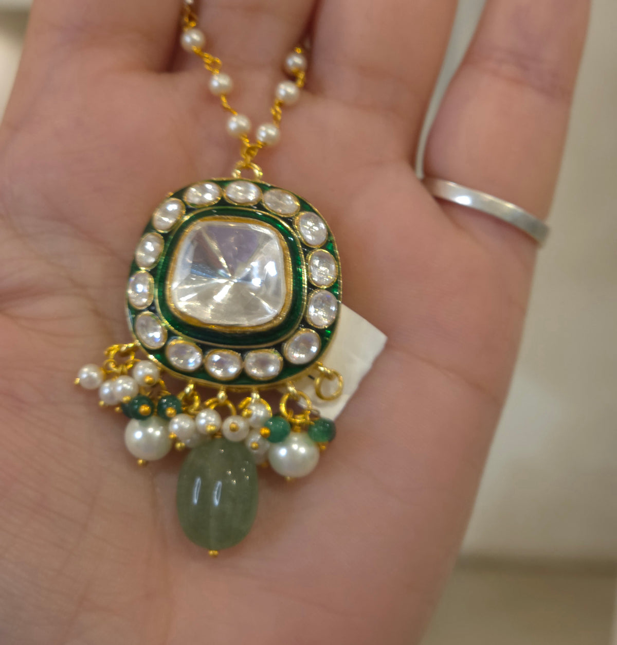 Palak kundan polki maangtikka