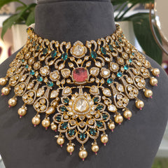 Radhika  silver foil Polki necklace set