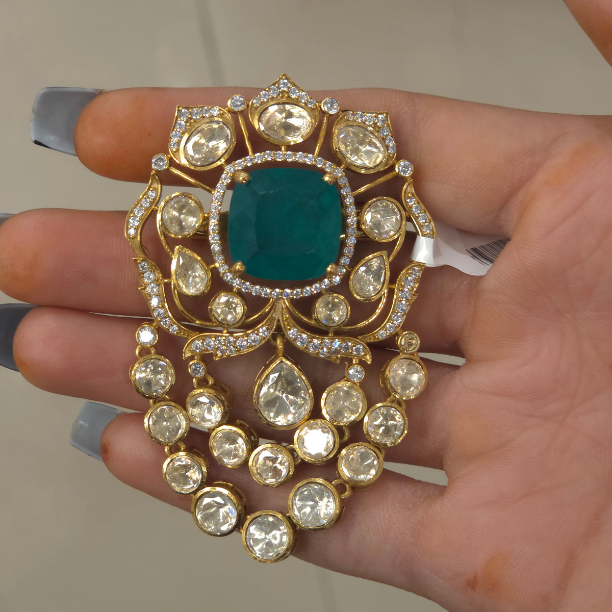 Meena moissanite polki brooch