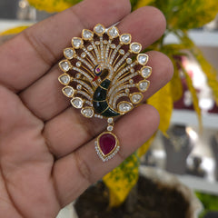 Mayur polki brooch
