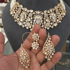 Sairah silver foil polki set