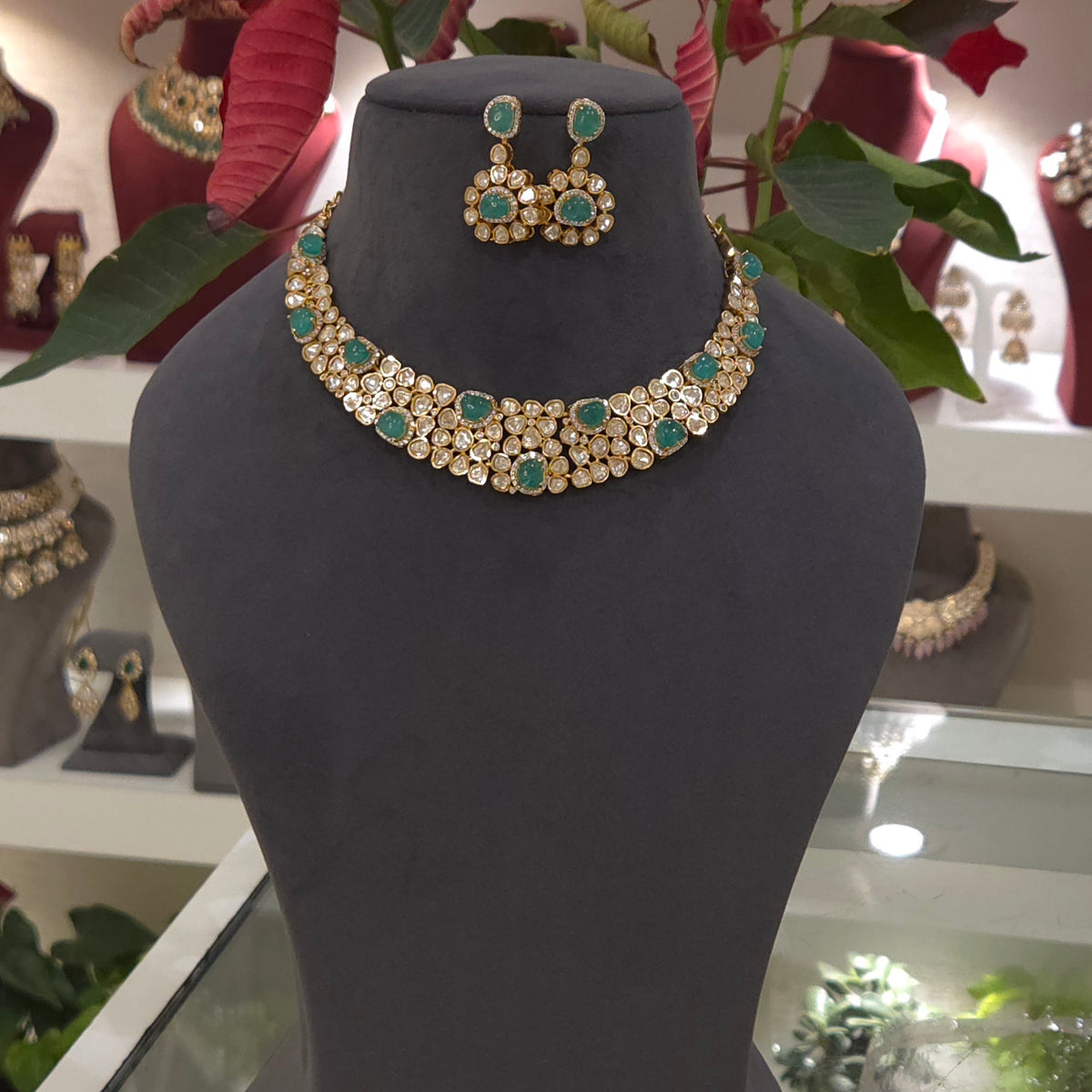 Sabina moissanite polki necklace set