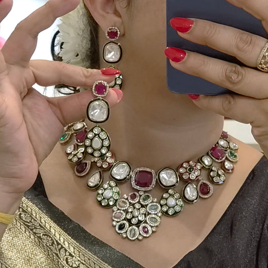 Aahaat multicoloured polki set