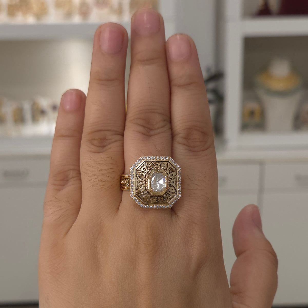 Saman moissanite polki ring
