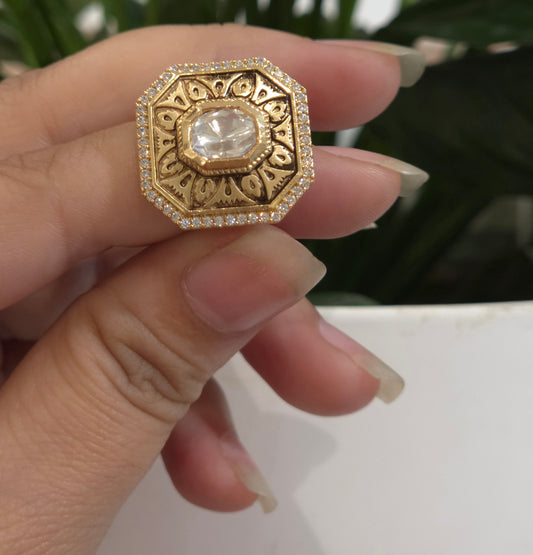 Saman moissanite polki ring