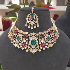 Sairah silver foil polki set