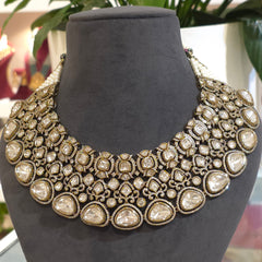 Rashnika Silver Foil Polki necklace set