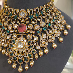 Radhika  silver foil Polki necklace set