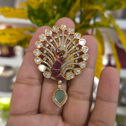 Mayur polki brooch