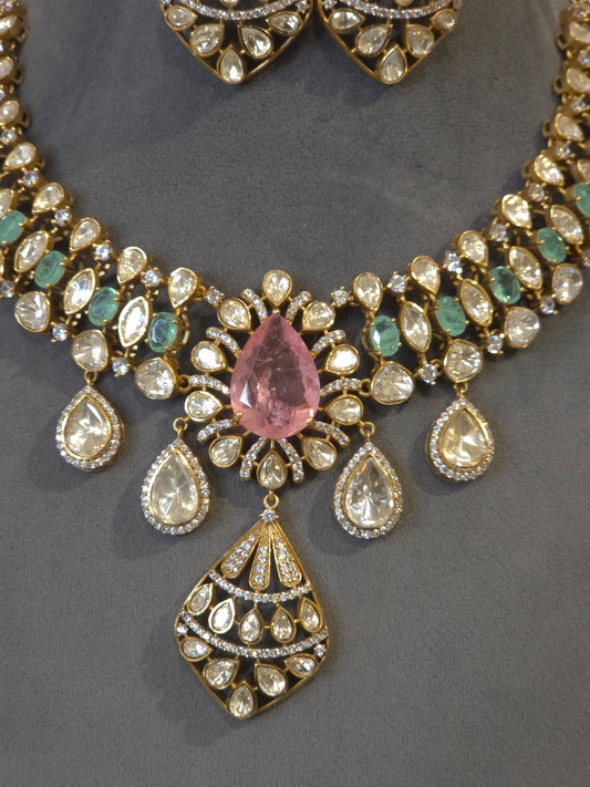 Myra moissanite polki necklace set