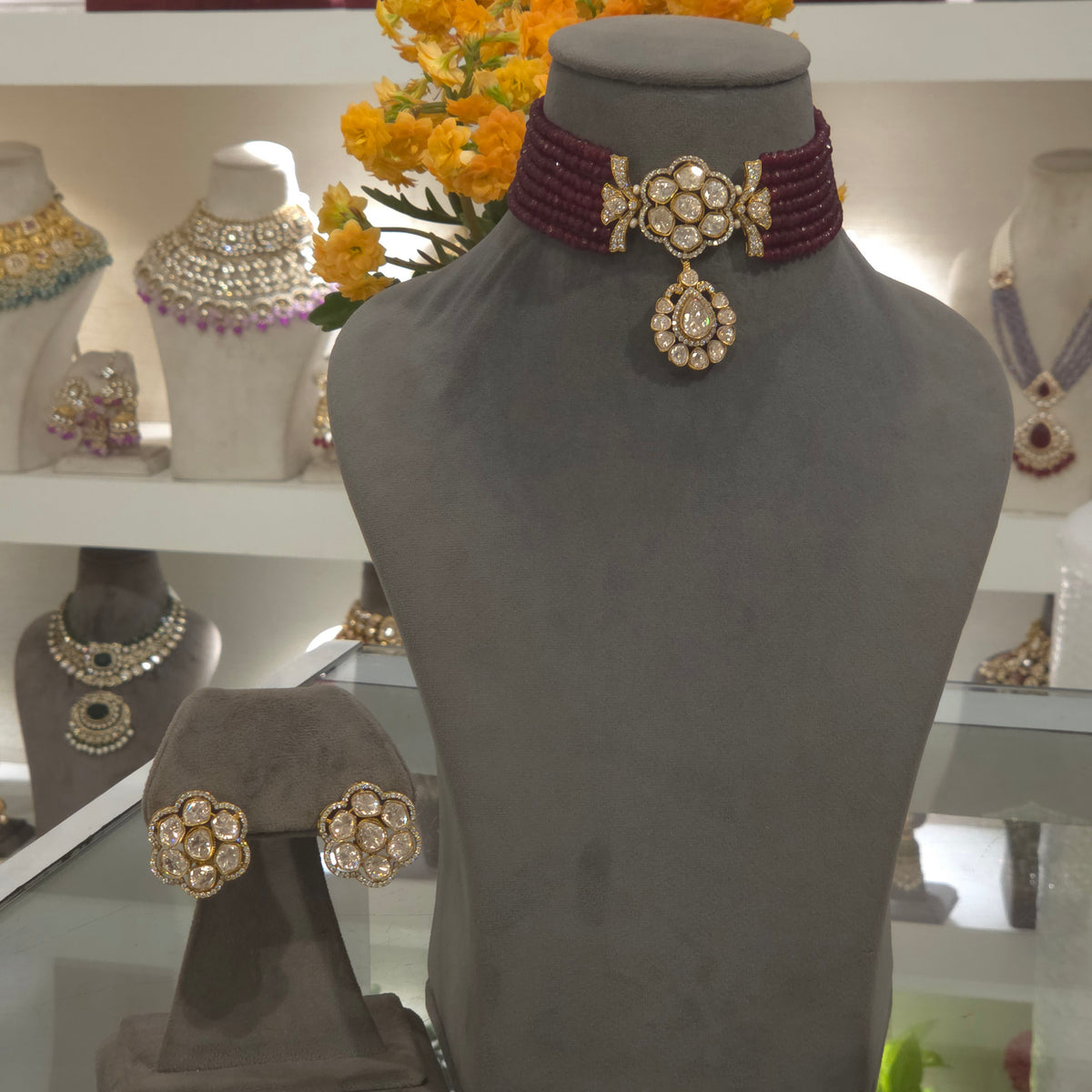 Mehraz moissanite polki choker set