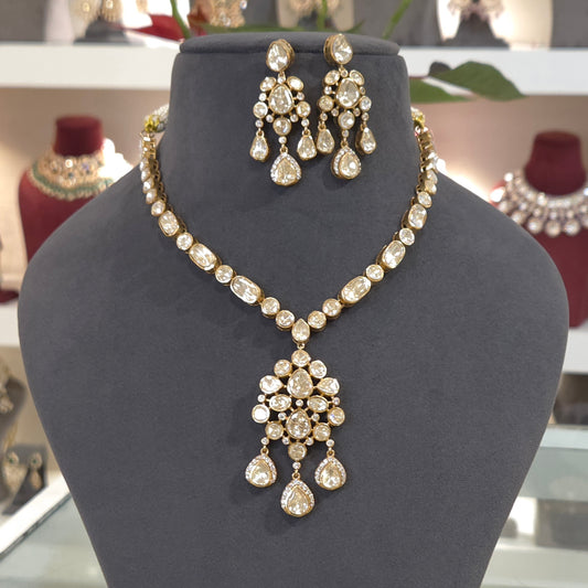 Isha Mossonite polki necklace set