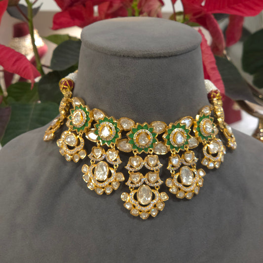Shina noissanite polki necklace set
