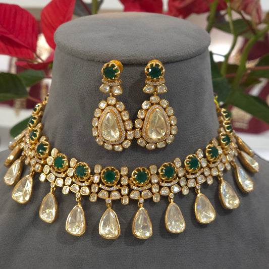 Amrita moissanite polki necklace set
