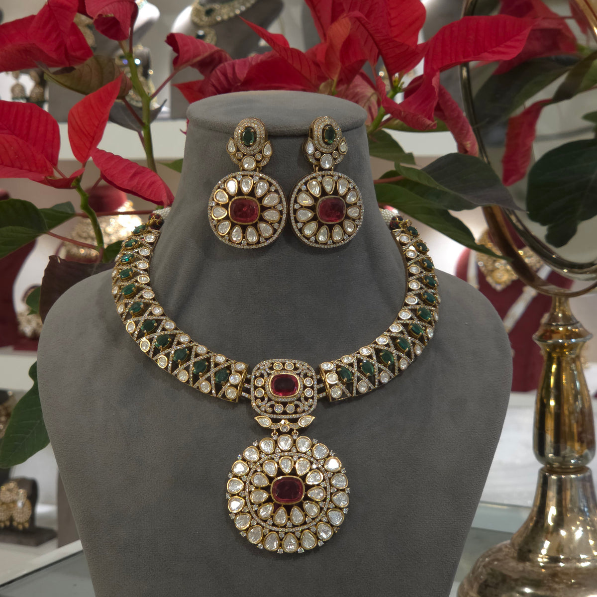 Jasmine moissanite polki necklace set