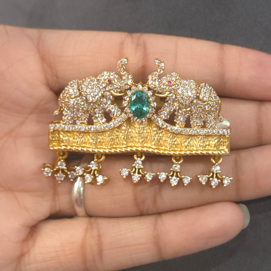 Elephant moissanite polki brooch