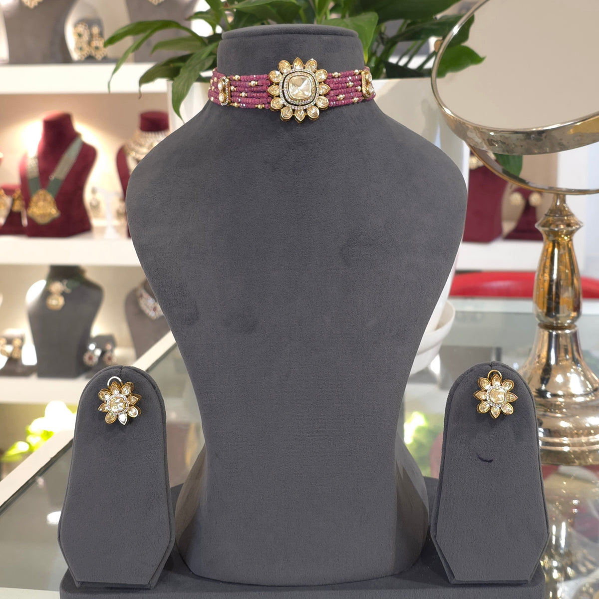 Sumona Mossanite Polki choker set