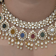 Indra handcrafted navrattana moissanite set