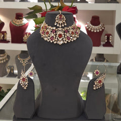 Sairah silver foil polki set
