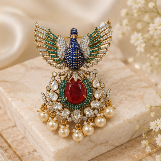 Dancing peacock brooch