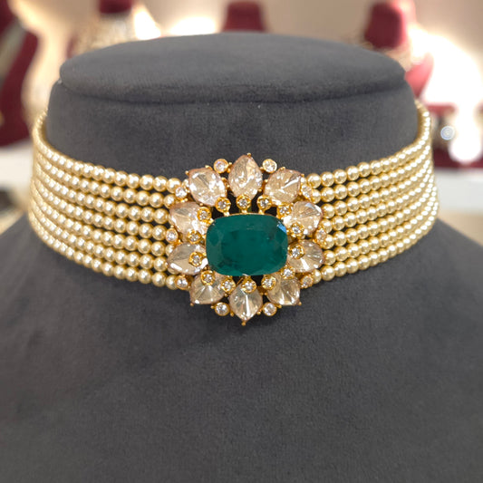 Mahreen moissanite polki choker set .