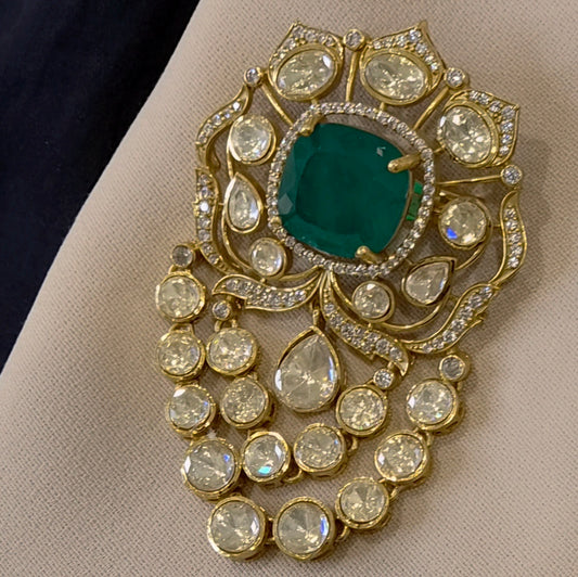 Meena moissanite polki brooch