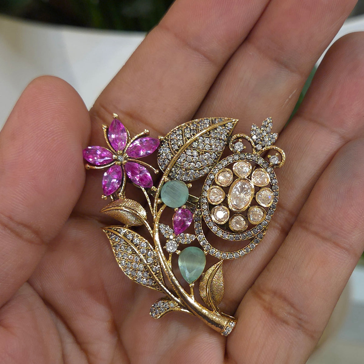 Lavender moissanite polki brooch