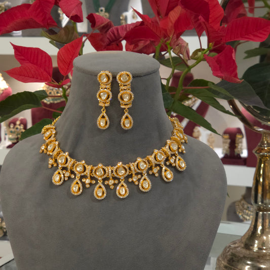 Disha Moissanite Polki necklace set