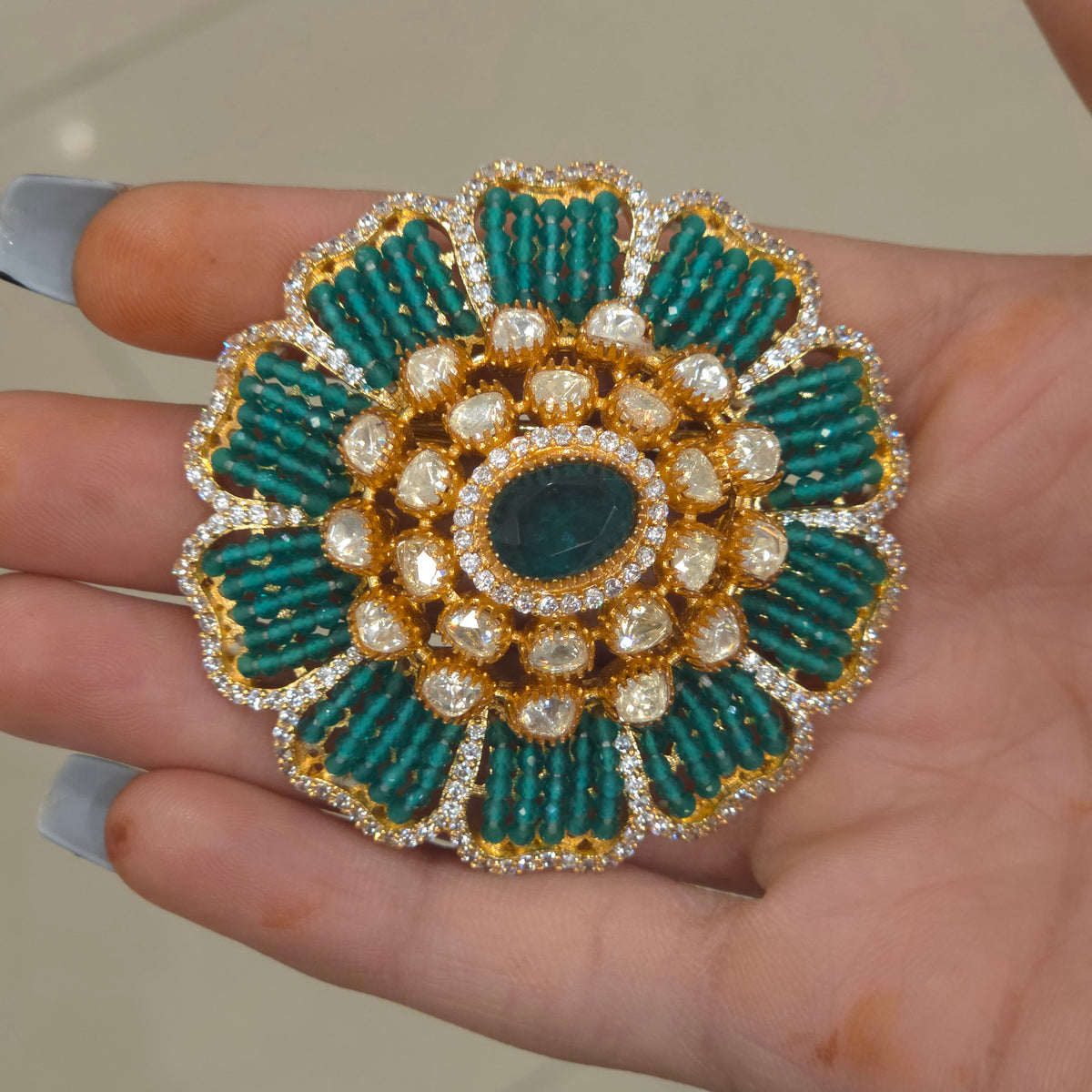 Khepar moissanite polki brooch