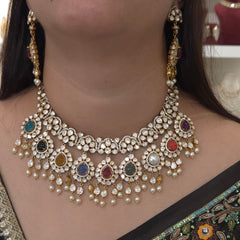 Indra handcrafted navrattana moissanite set
