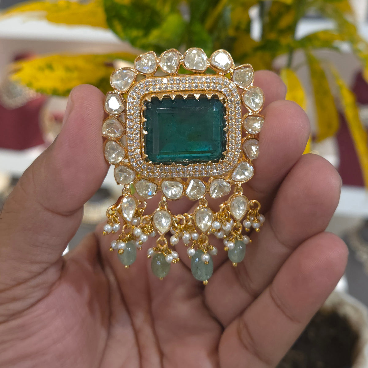 Meher moissanite polki brooch