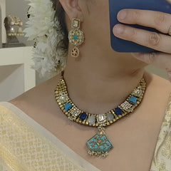 The turquoise king moissanite polki set