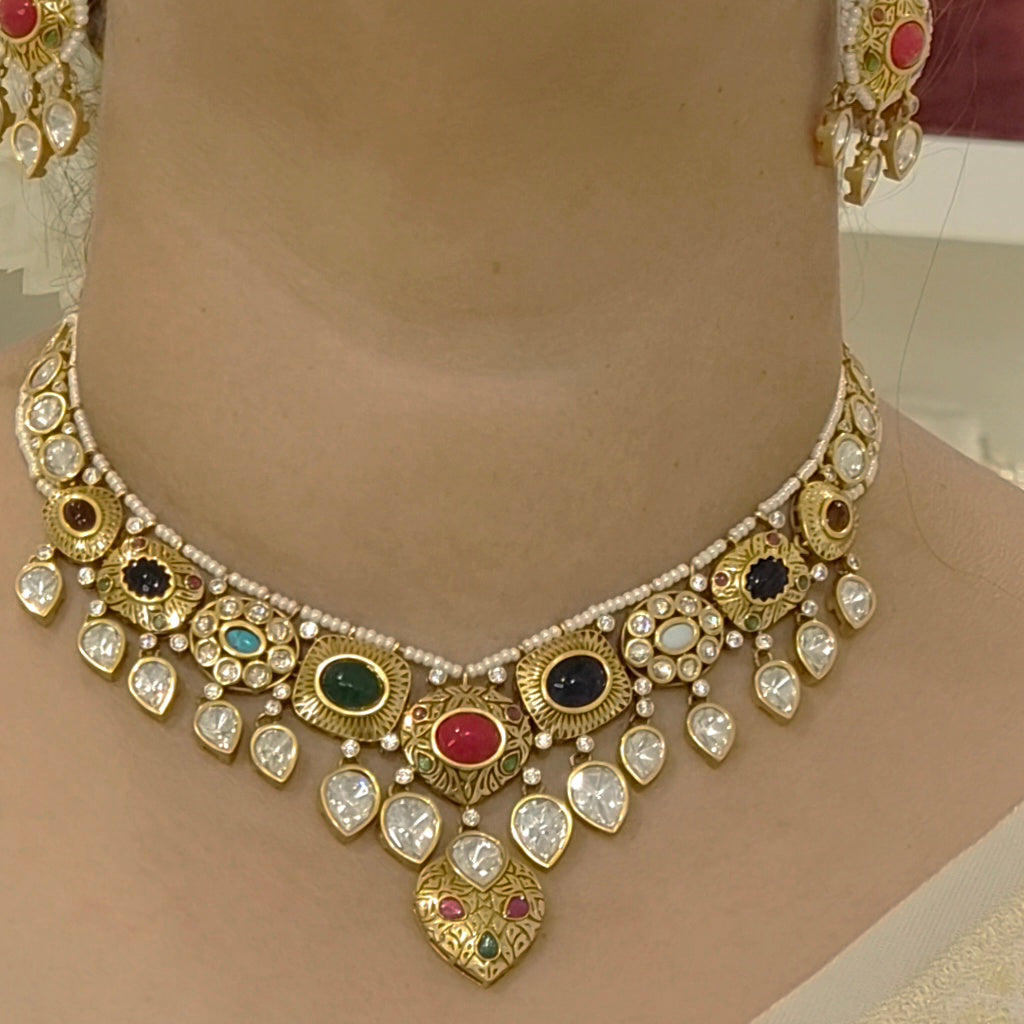 Namrita navrattan polki necklace set